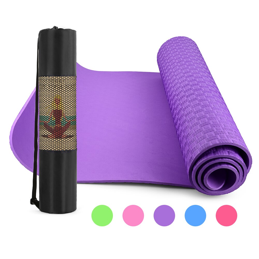 Yoga Mat 6mm Thick - 183x61cm Non-Slip Pilates Exercise Pad with Mesh Carry Bag: Purple