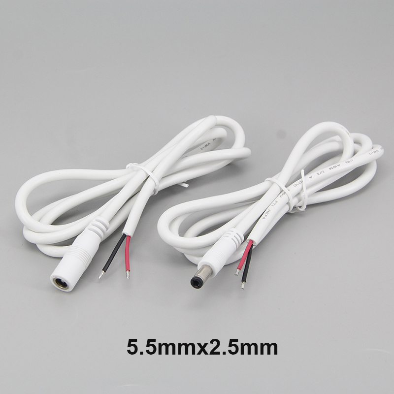 Weiß 18awg 7a DC-Stecker DC-Buchse Kabel Netzteil Verlängerung kabel 5,5mm x 2,1mm 2,5mm Kupferdraht