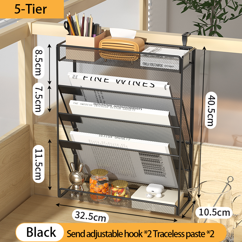 Bureau Bestandsorganisator Mesh 5-Tier, Hangende Muurbevestiging Document Organisatie Stand, Desktop Verticale Post Papieren Map Houder Rack: Roze