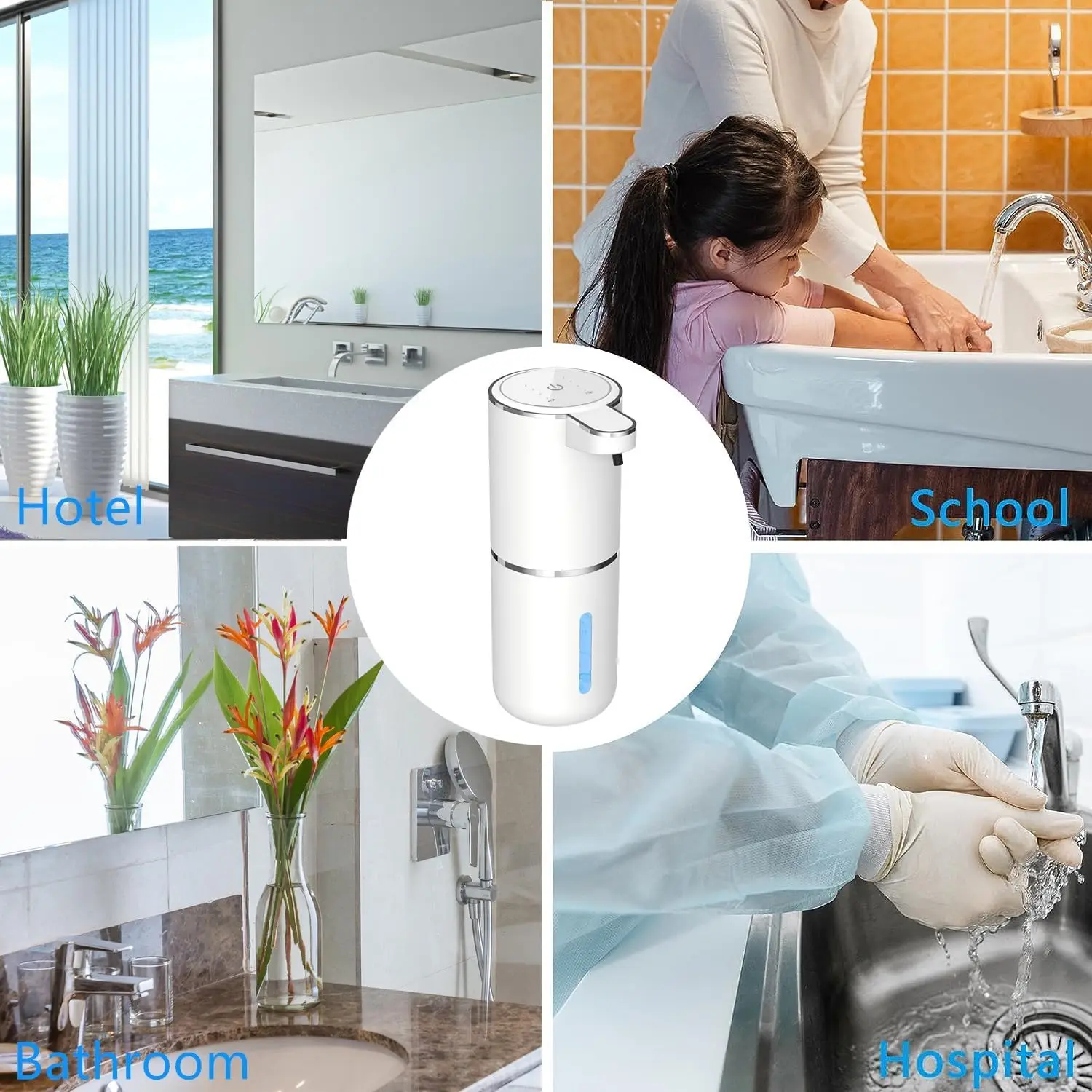 Distributeur automatique de savon désinfectant pour les mains, distributeur électrique de liquide/mousse sans contact avec capteur infrarouge et Rechargeable par USB