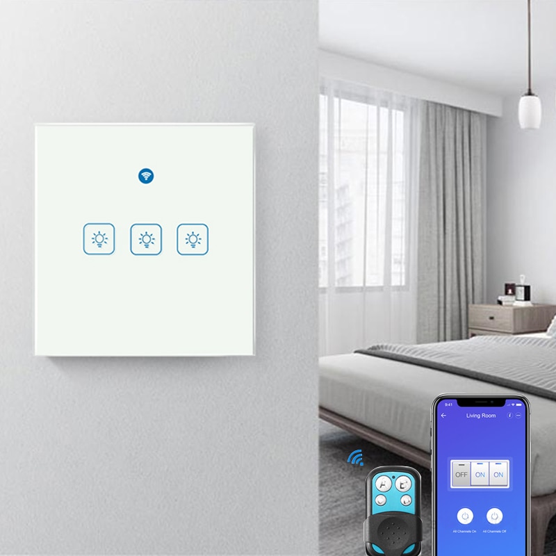 EWeLink-interruptor inteligente con Wifi para el hogar, enchufe de pared con Panel de luz táctil de 433Mhz, inalámbrico, Control por voz, funciona con Google home y Alexa