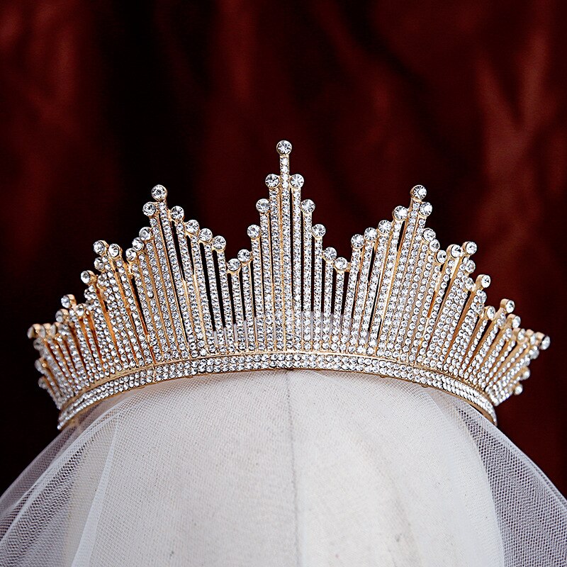 Bling bling sæt kroner øreringe brude smykker tilbehør bryllup diadem rhinestone krystal hovedstykke formel bolero brude wrap: 1 stk guld krone