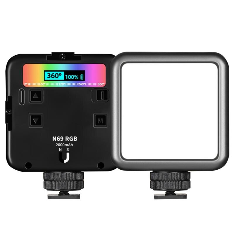 N69 mini-rgb-led-videoleuchten, mini-fotografiebeleuchtung, 360 °-vollfarbverstellung mit blitzschuh , ,2500-9000k magnete