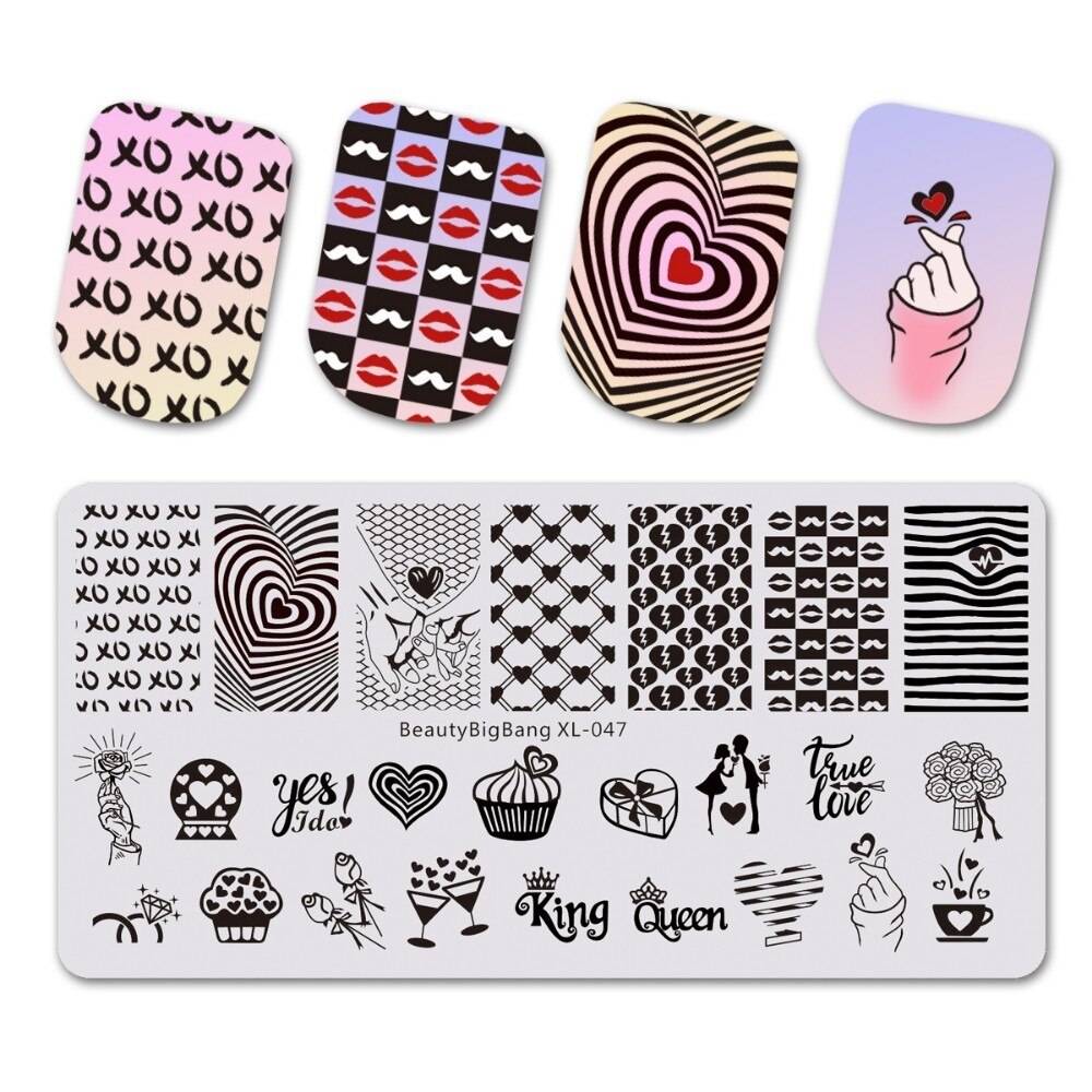 Beautybigbang Nail Art Stamping Plate Stainless Steel 12cm Butterfly Flower Plaid Bird Image Nail Stamping Template Mold XL-042: XL-047