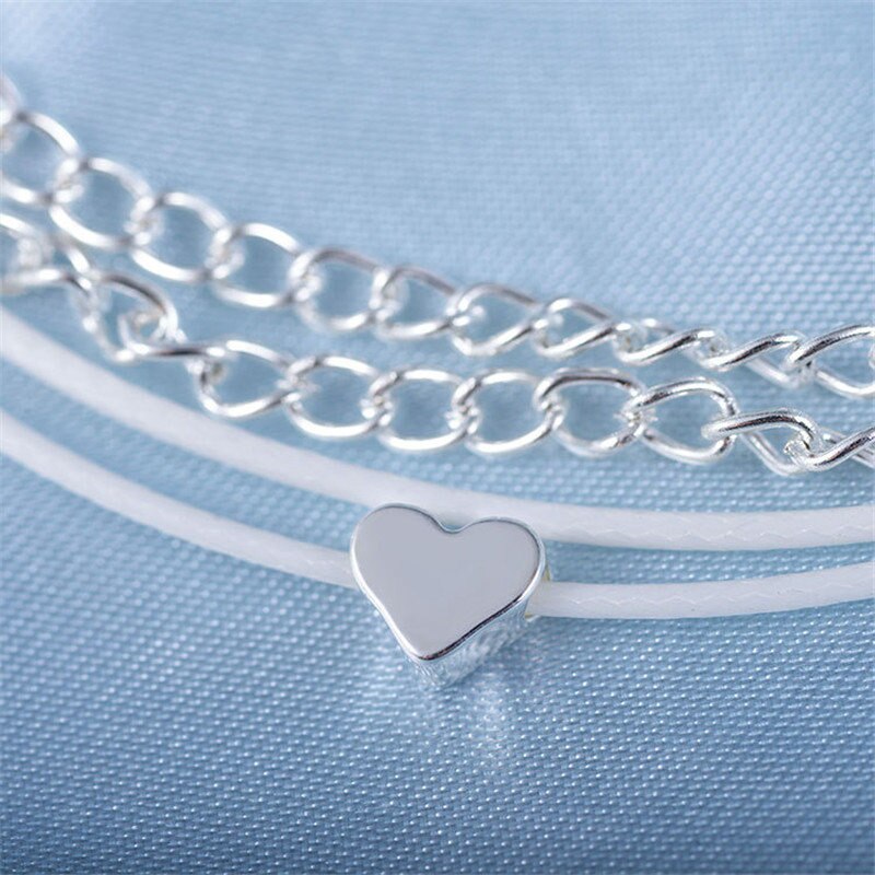 Tobillera bohemia pulsera en la pierna corazón tobilleras femeninas descalzo para mujer cadena de pierna joyería de pie de playa