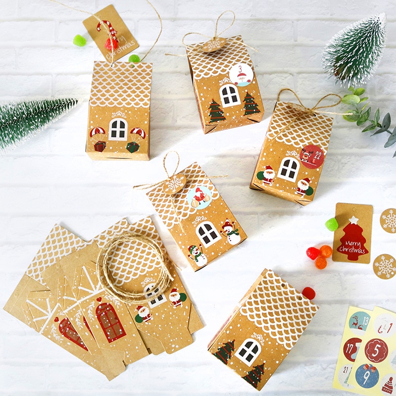 24 sets Retro Christmas packaging box Candy Box Merry Christmas Cake Cookies Container Food Packaging box