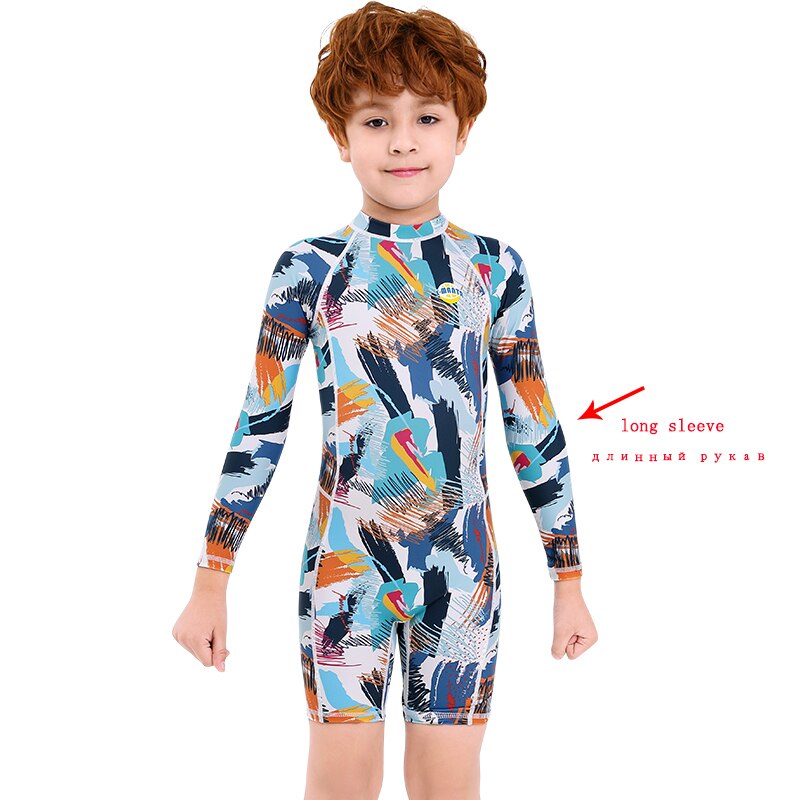 Girls Colorful Doodle Diving Swimwear Wetsuit For Boys Short Swimsuit Thin Drifting Jellyfish Suit Children Bathing Suit: M150216K-Blue / M