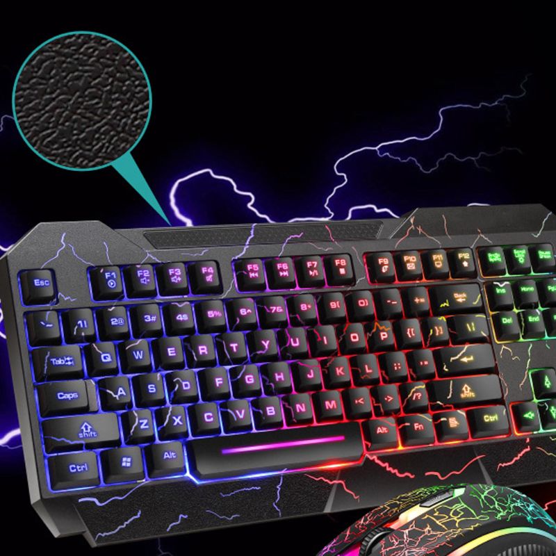 Clavier de jeu filaire souris Combo ensemble coloré LED rétro-éclairé fissure apparence ordinateur portable lumineux Keyboad souris
