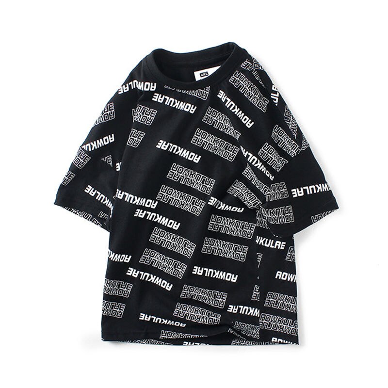 Kinderen Jongens T-shirts Zomer 100% Katoen Tiener Kids Volledige Print Brief Tops Voor Grote Jongens 6 8 10 12 14 Jaar T-shirts Dwq585: black / 10