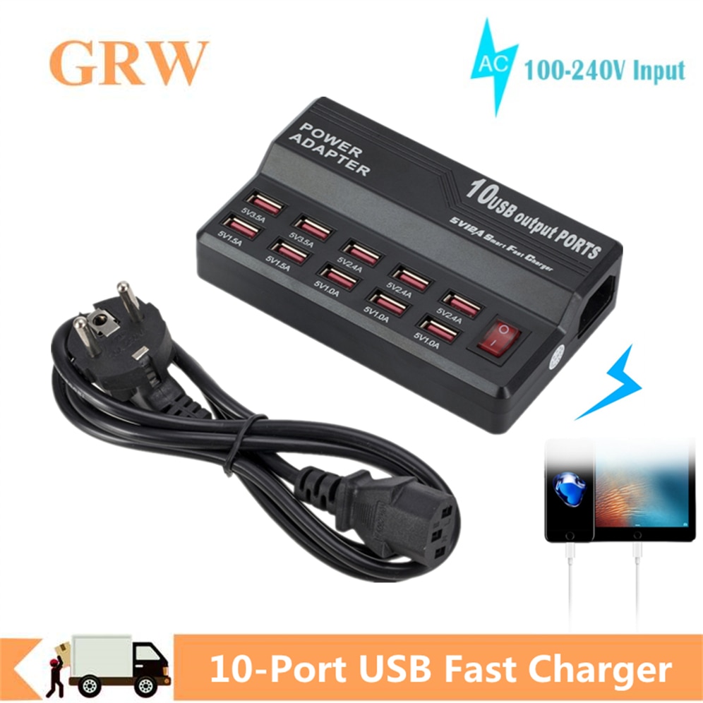 Grwibeou Multi 10 Usb Power Snelle Charge Station Port Charger Voor Iphone 7 5 5S 6 6S Plus ipad Lg Samsung Huawei Charger Socket