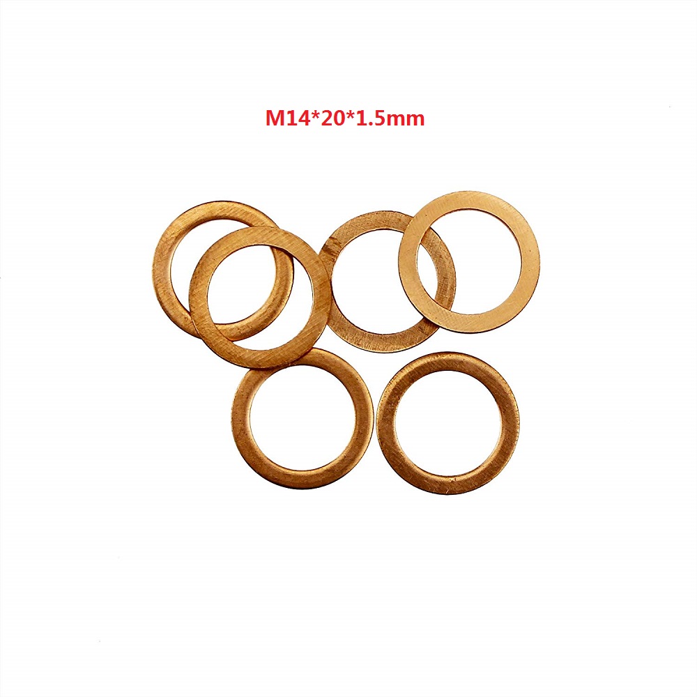 100 Stck 1mm Kupfer Dichtung metrisch Flache Abdichtung Scheiben M10 M12 M14 Auto Abdichtung Unterlegscheibe Verschiedene Spezifikationen: M14-20-1.5mm