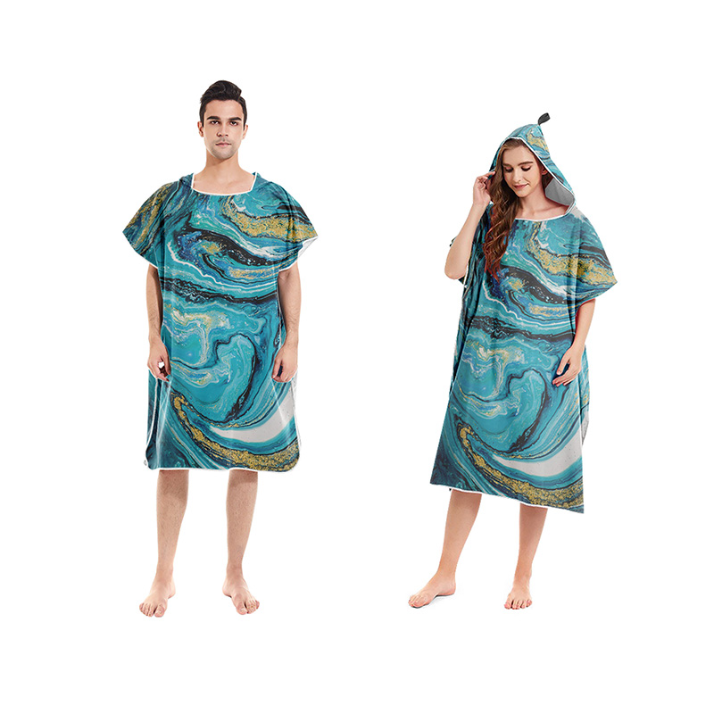 Microfiber Bath Towels Marble Pattern Changing Beach Poncho Hooded Bathrobe Cloaks for Swimming Pool Gym Fitness Bath Towels