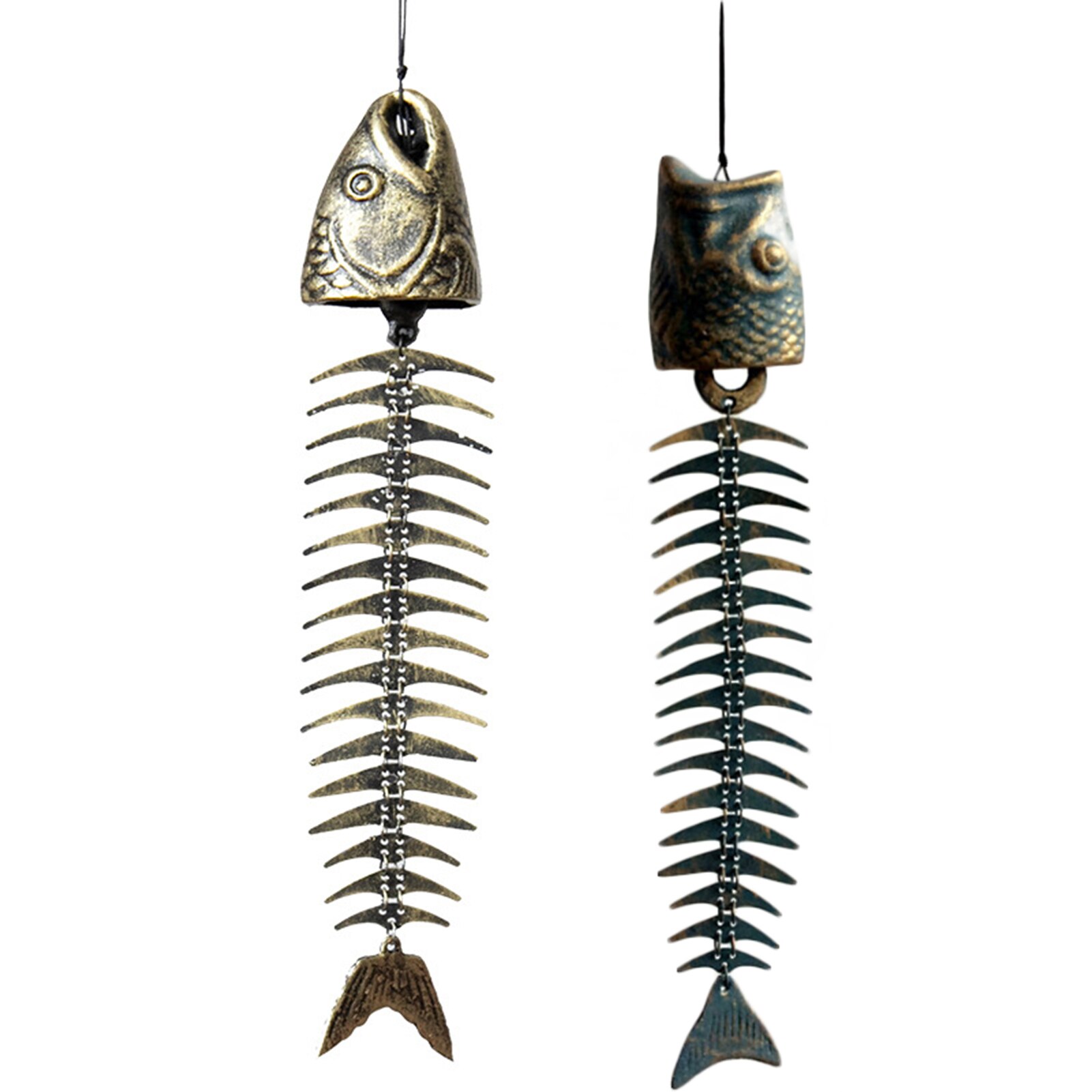 Fishbones Wind Chimes Classic Retro Fish Bone Wind Chimes Ornaments Metal Wind Chimes Garden Living Room Balcony Decor EJ