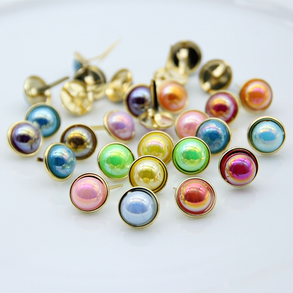 20pcs Big Colorful Pearl Brads Metal Gold Scrapbooking Embellishment Decor DIY Crafts Accessories Handmade Photo Album Fastener