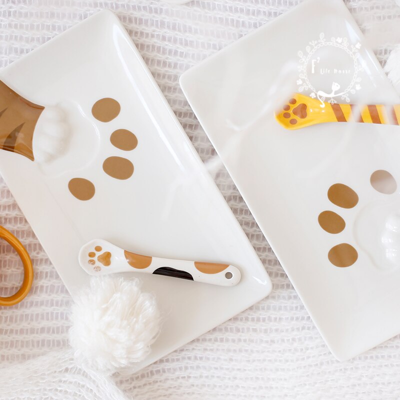 [MPK Cat Plates] Porcelain Cat Paw Plate, Cat Stealing Food Plate
