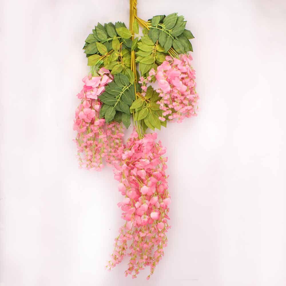 Flor Artificial de glicinia, plantas de plástico falsas, hojas que cuelgan de mimbre para casa, boda, guirnalda de decoración para la pared del hogar: Rosa
