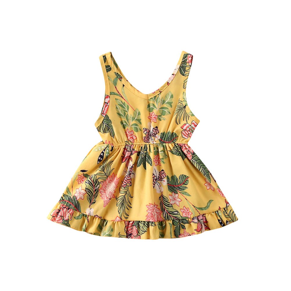 Girl Dress Summer Toddler Baby Girl Flower Print Dress Sleeveless Mini Tutu Dress Pageant Party Dresses: Yellow / 12M