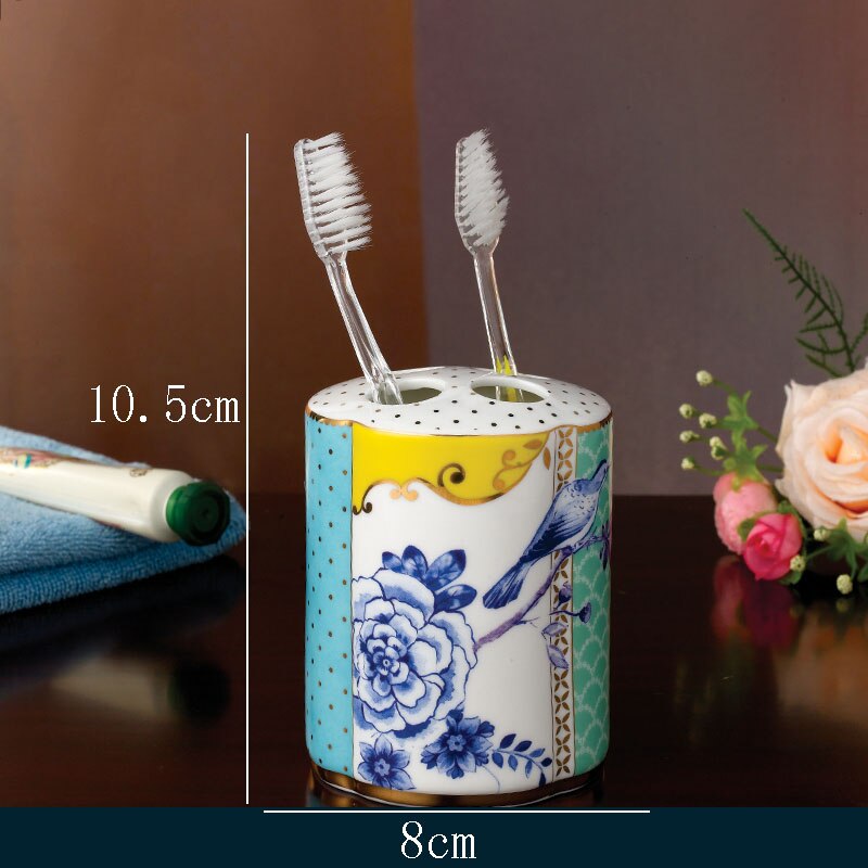 Klassieke Schilderkunst Keramische Badkamer Accessoires Set Tandpasta Houder Bad Lotion Fles Mond Cup Bone Porselein Bad Benodigdheden: Toothbrush holder