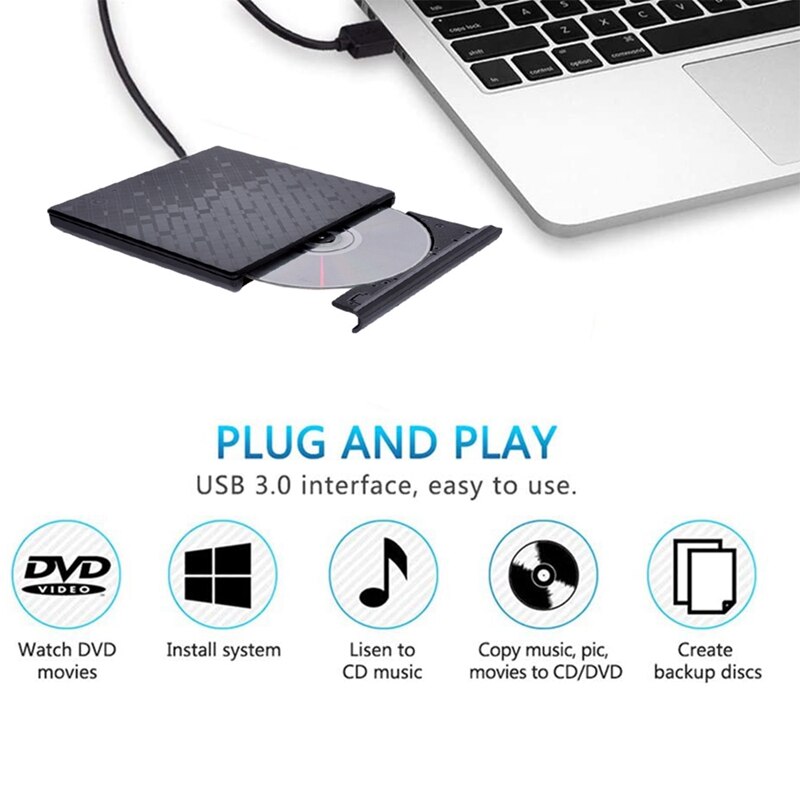 External CD DVD Drive USB 3.0 CD DVD Burner Optical Drive for Mac OS Surface Pro Windows XP Vista Win 7 Win 8 Win 10