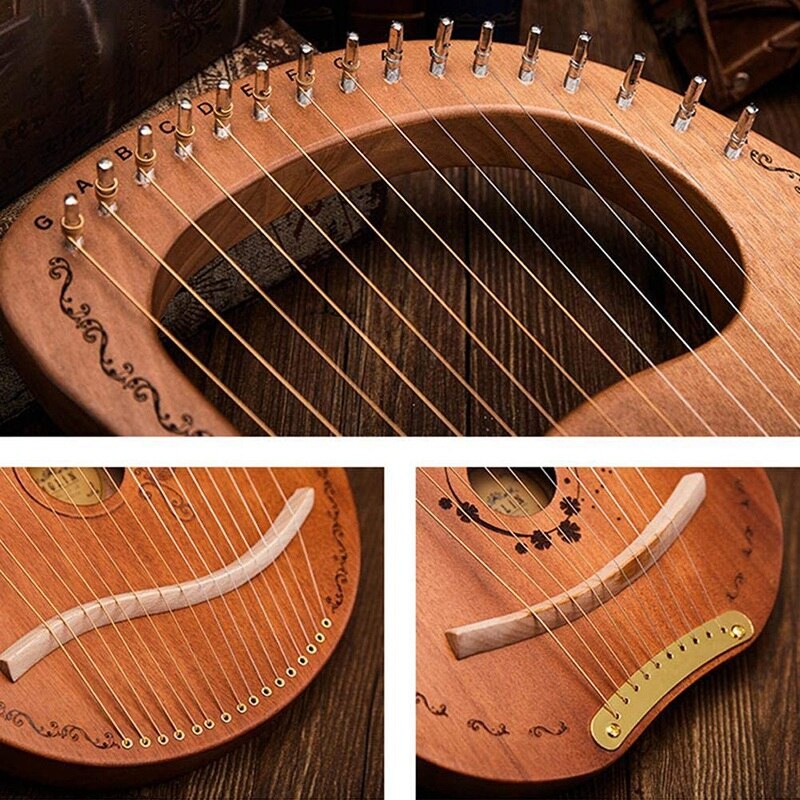 Lyreharpe 16- strengs harpe bærbar lille harpe med holdbart streng musikinstrument stabil lydharpe, kaffefarve