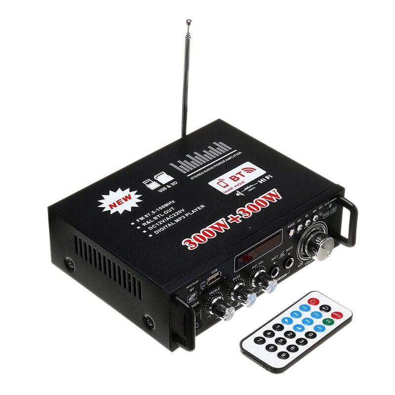 600W Bluetooth Stereo Audio Amplifier Car Home HiFi Music SD USB FM AMP 12V/220V US Plug