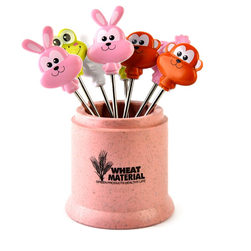 8 Roestvrij Staal Fruit Vork Cake Teken Fruit Teken Met Emmer Draagbare Party Bruiloft Decoratie: Red