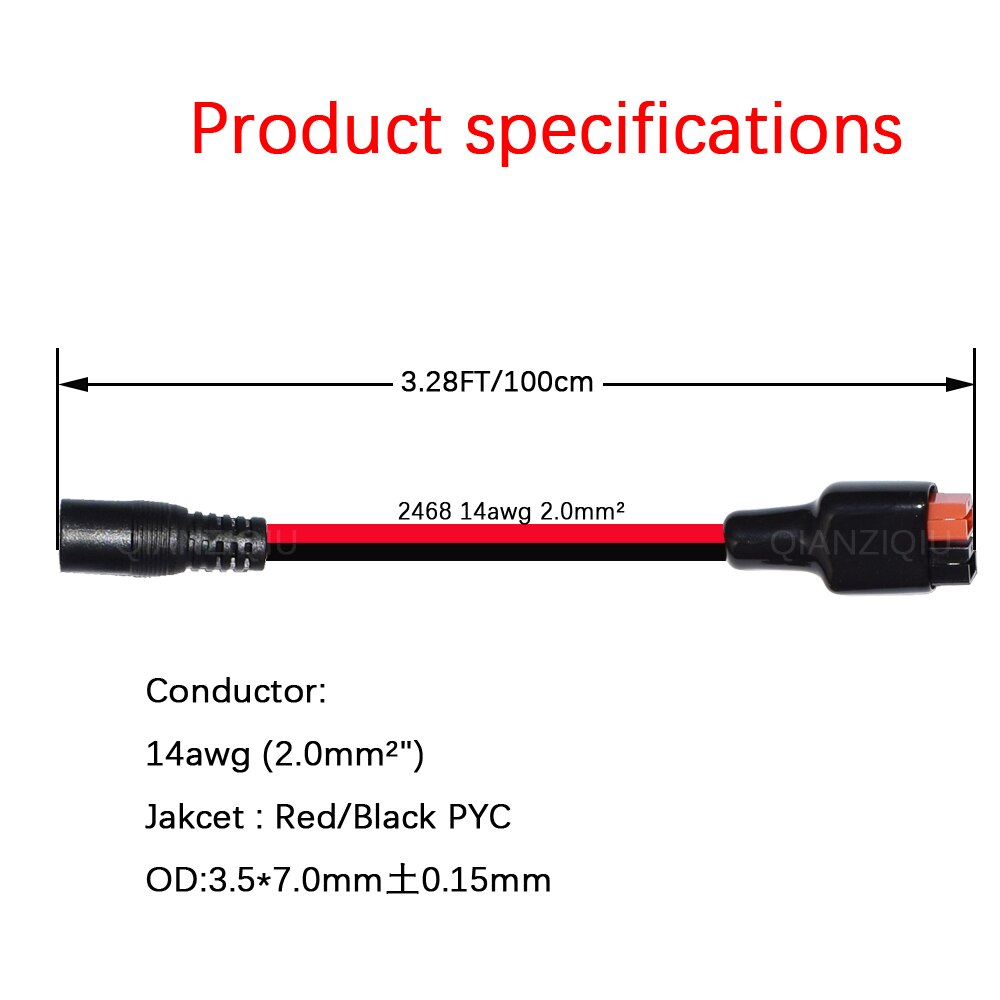 5.5mm x 2.1mm DC Female Power Plug Cable Compatible with Powerpole for Portable Generator 14 AWG Wire 3.28ft/1m (Female)