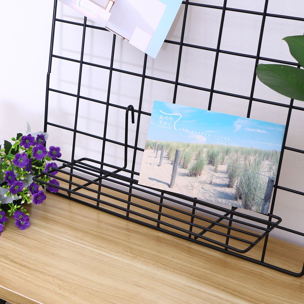Hanging Wire Storage Basket Rack Straight Shelf Wall Organizer for Grid Panel Display