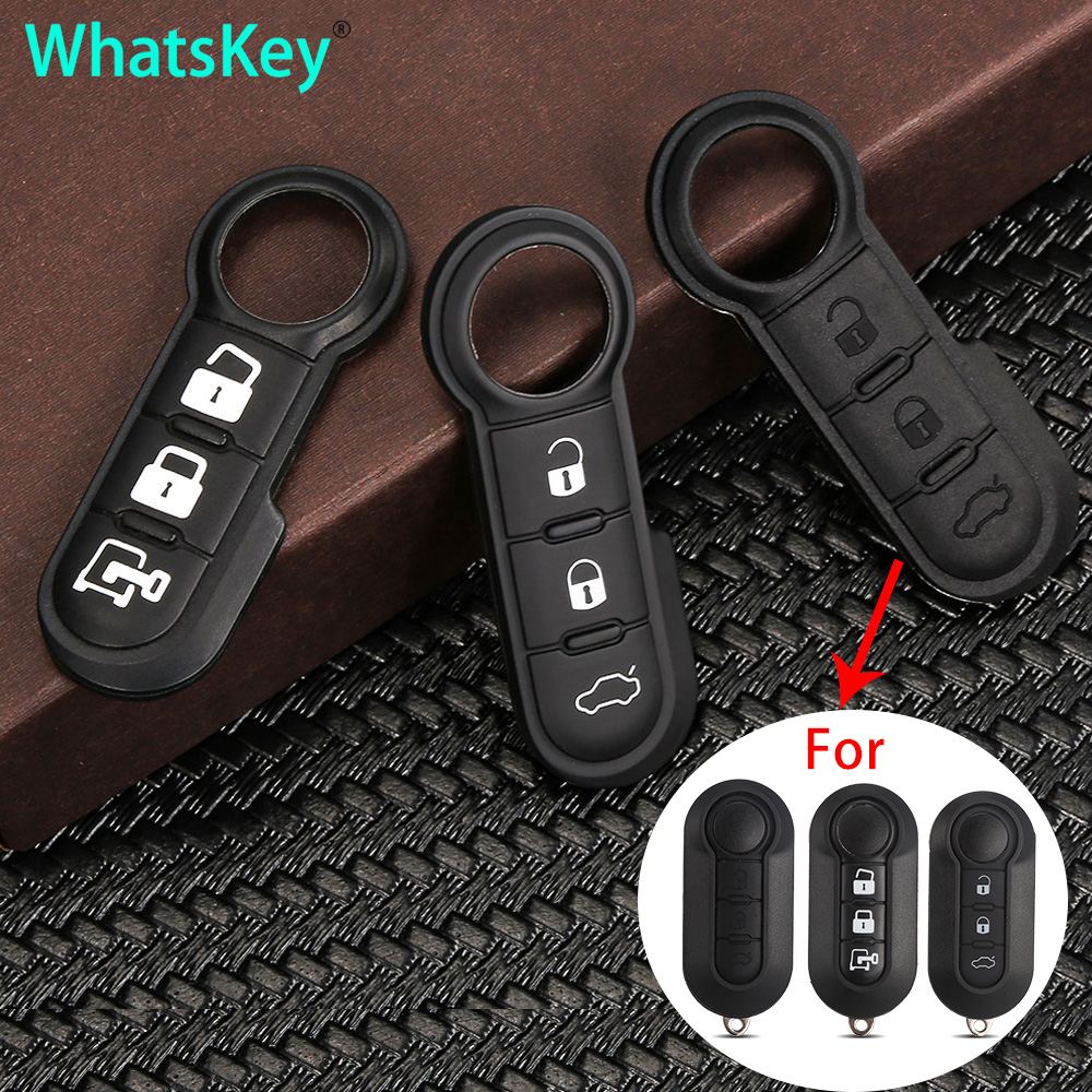 WhatsKey, almohadilla de goma suave de 3 botones, funda de reparación de llave remota con tapa para Fiat 500 Panda Abarth Punto Stilo Ducato Bravo, almohadilla de repuesto para llave de coche