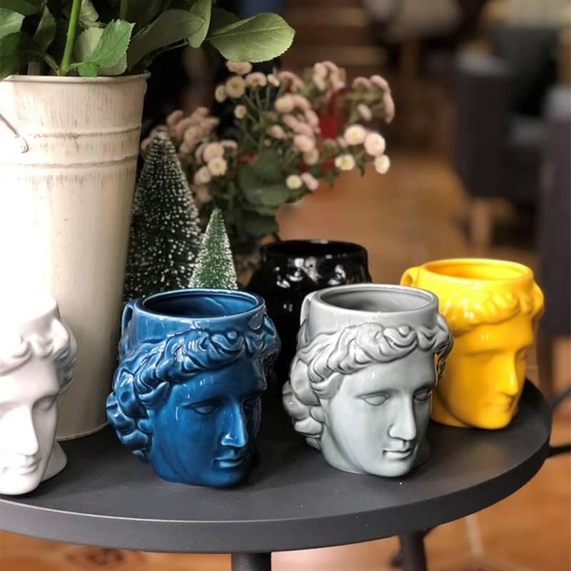 David tête tasses en céramique grande capacité espagne antique grec Apollo Sculpture tasses café thé lait tasse décoration tasse