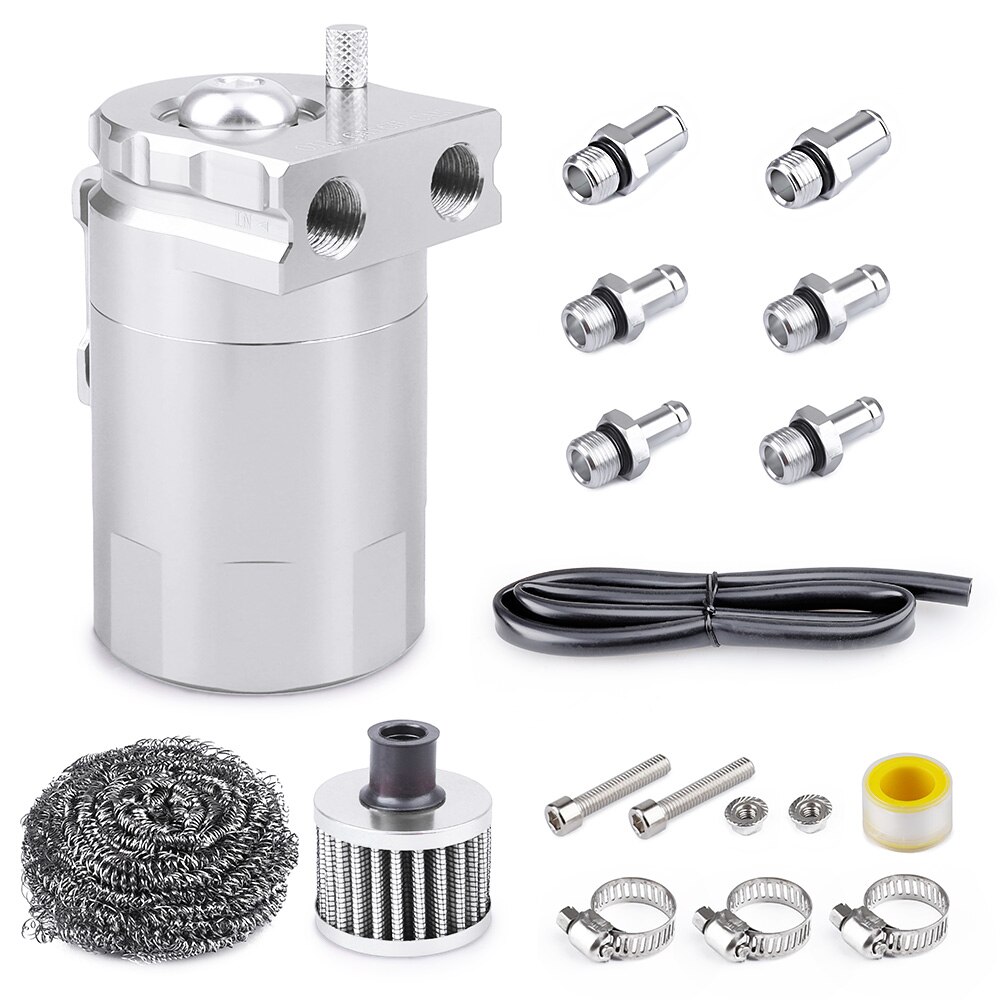 Oil Catch Can Auto, 300 ml aluminium autotank, universele scheider, olie auto, luchtfilter met luchtfilter, slang en andere accessoires (zwart Oil Catch Can Auto, 300 ml aluminium autotank, universele scheider, olie auto, luchtfilter met luchtfilter, slang en andere accessoires (zwart