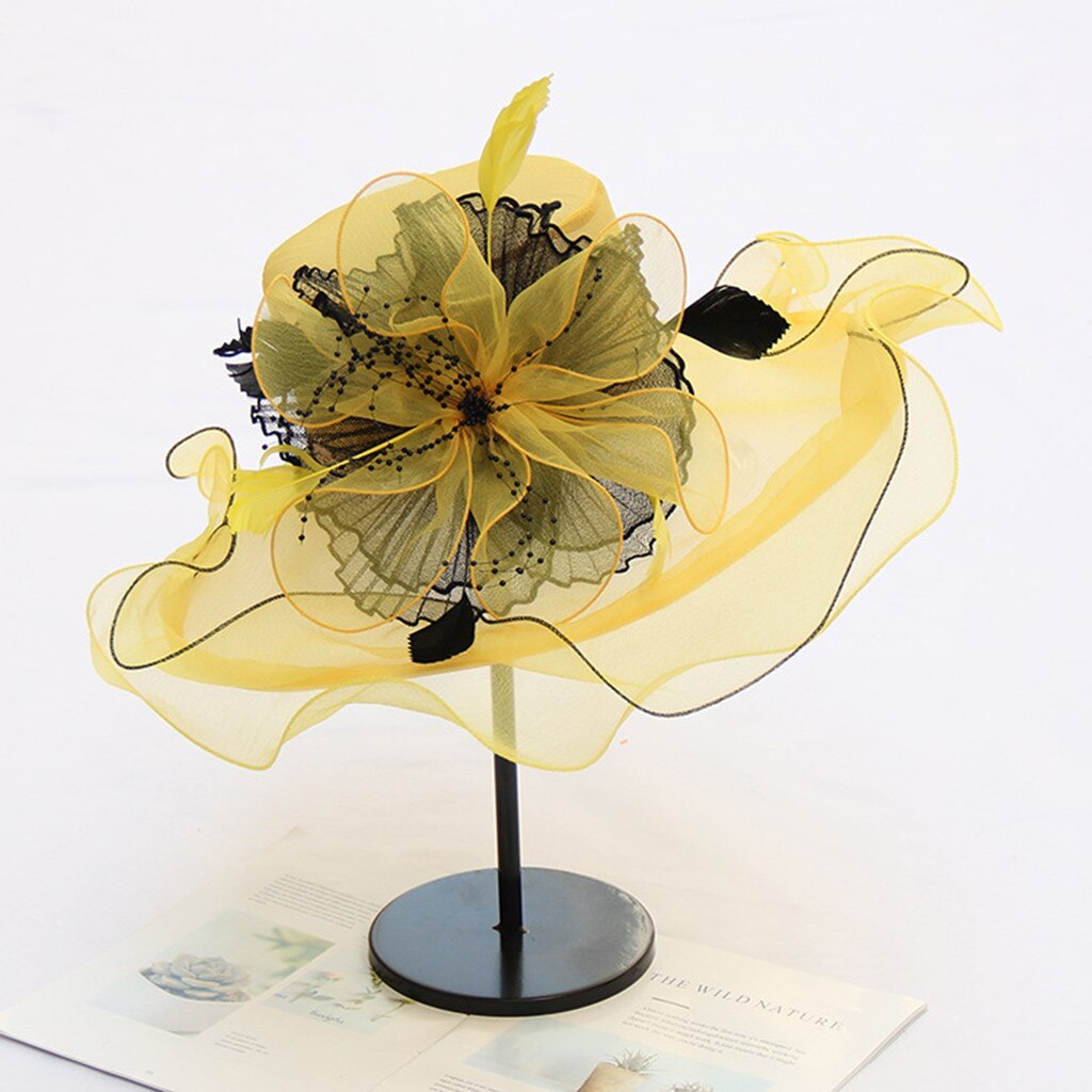 Kirche Kappen Hüte Frühling Sommer Gittergewebe Kappen Für Frauen Damen Blume Kunstseide Große Breite Elegante Sonne Hüte Headwear # g3