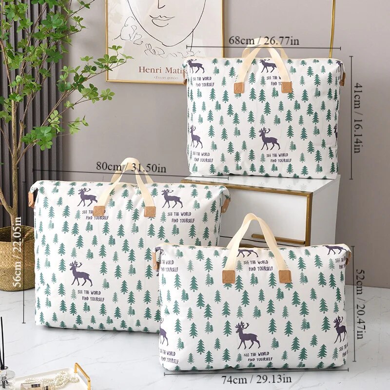 1 stuk print rits quilt opbergtas rits grote capaciteit verpakking tas dubbele handvat vochtbestendige kleding quilt opbergtas