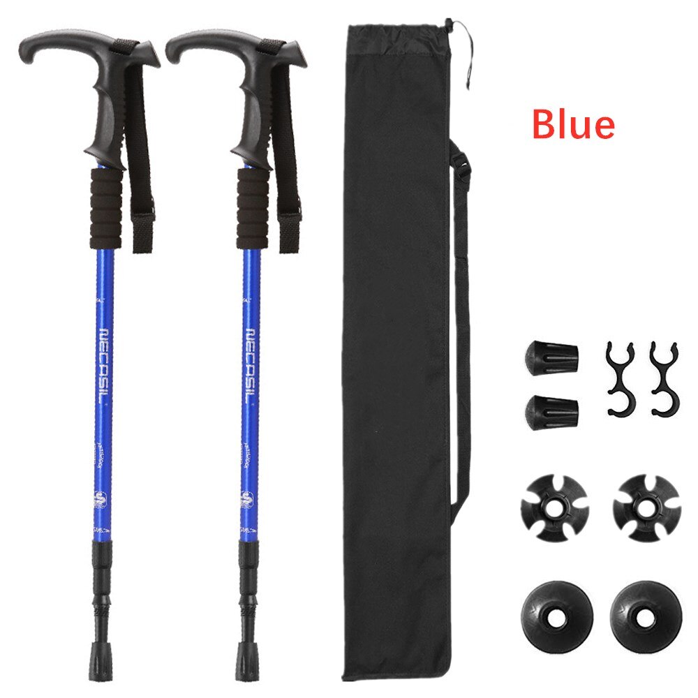 Nordic Telescopische Stok Baton Wandelen Accessoires Gear Sticks Riet Klimmen Trekking Wandelen Polen Inklapbare Intrekbare Canes: T-handle Blue