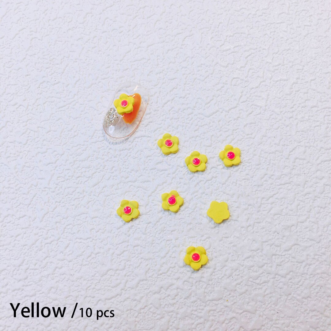 10Pcs Nail Bloem 3D Kawaii Nail Charms Kleurrijke Zonnebloem Diy Nail Art Plaksteen Onderdelen Decoraties Leuke Accessoires Manicure: Yellow