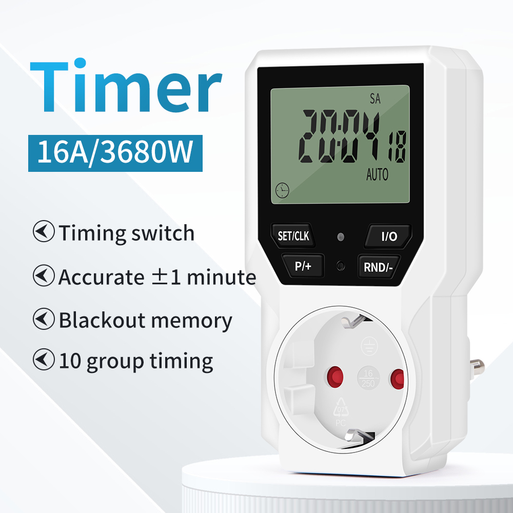 Electronic Digital Timer Switch 12/24 Hour Programmable Timing Socket 230V Kitchen Timer Appliance Outlet Time Control EU Plug