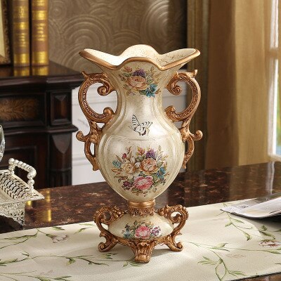 Luxury European Resin Vase Stereoscopic Dried Fowers Arrangement Wobble Plate Living Room Entrance Ornaments Home Decorations: J