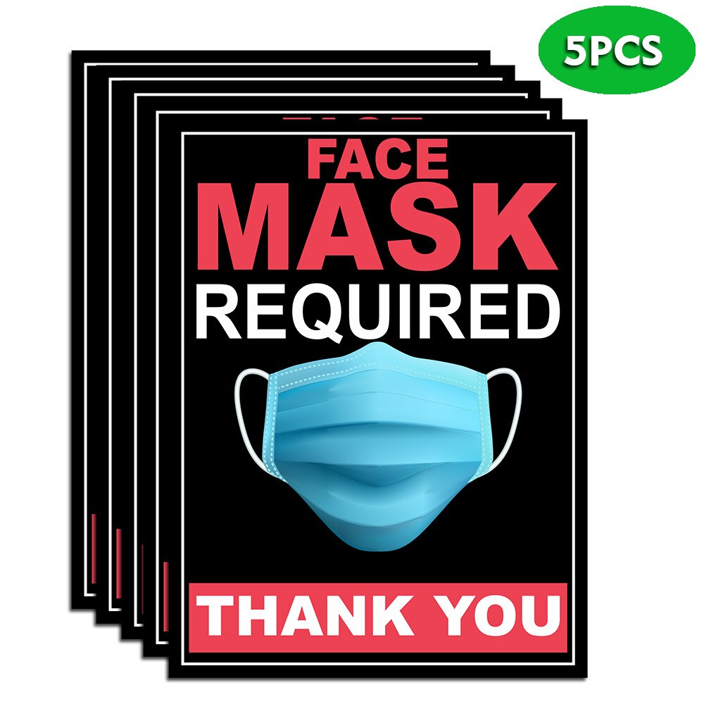 5 Pcs Face Mask Required Warning Signs Wall Stickers Window Floor Sticker Public Places Shop Bar Decoration: XG026