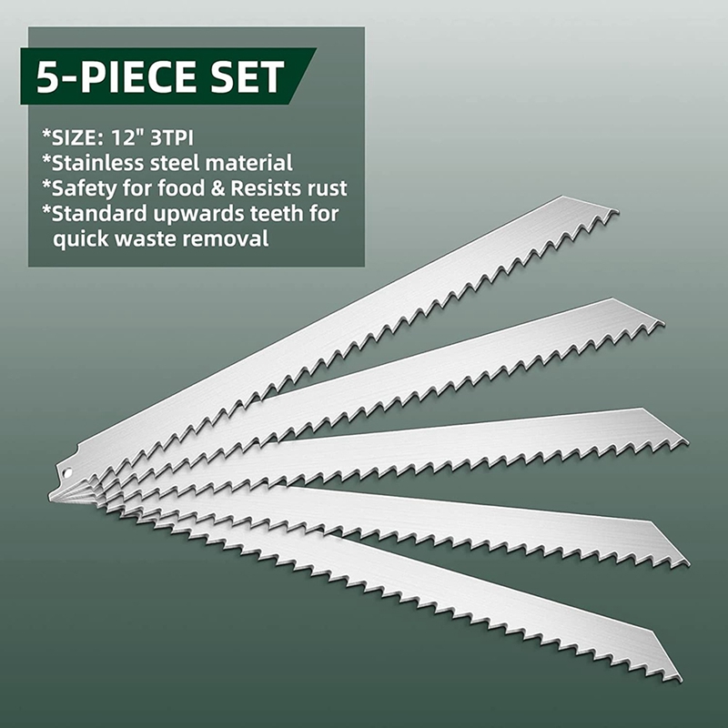 5 PACK Stainless Steel Reciprocating Saw Blades Sawzall Blades For Freeze Meat Bone Food Cutting Beef Turkey