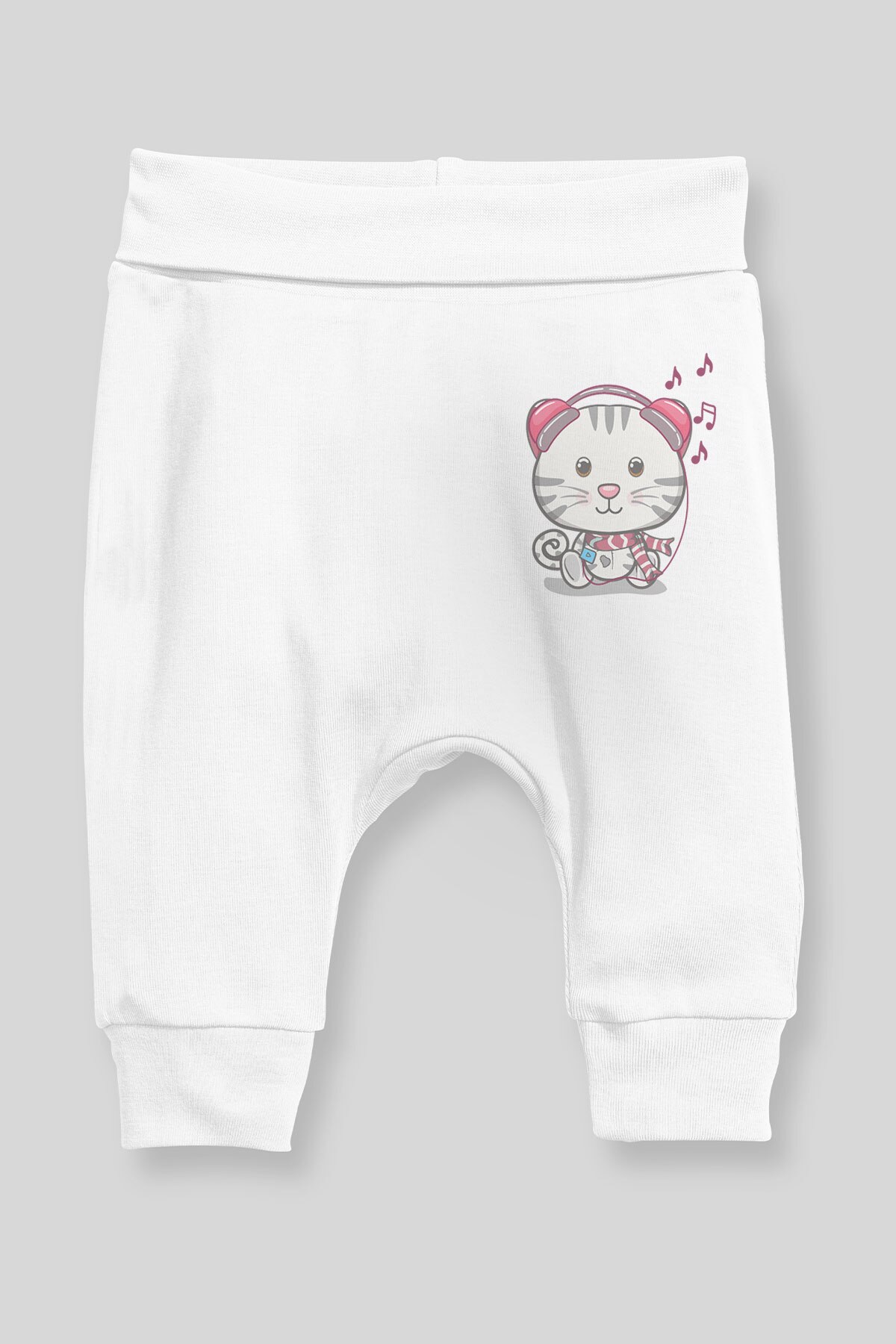 Angemiel Baby Die Luistert Naar Muziek Kat Baby Boy Harembroek Pantalon Wit