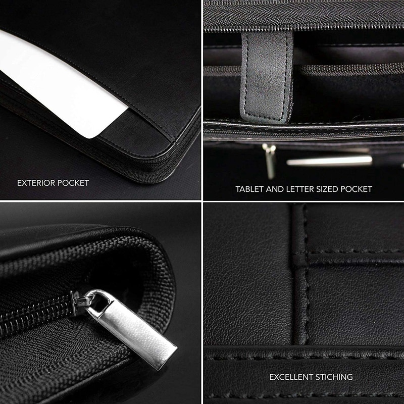 Vegan Leather Folder Zippered Closure Portfolio for Business IPad/Table and Card Interview Resume Binder