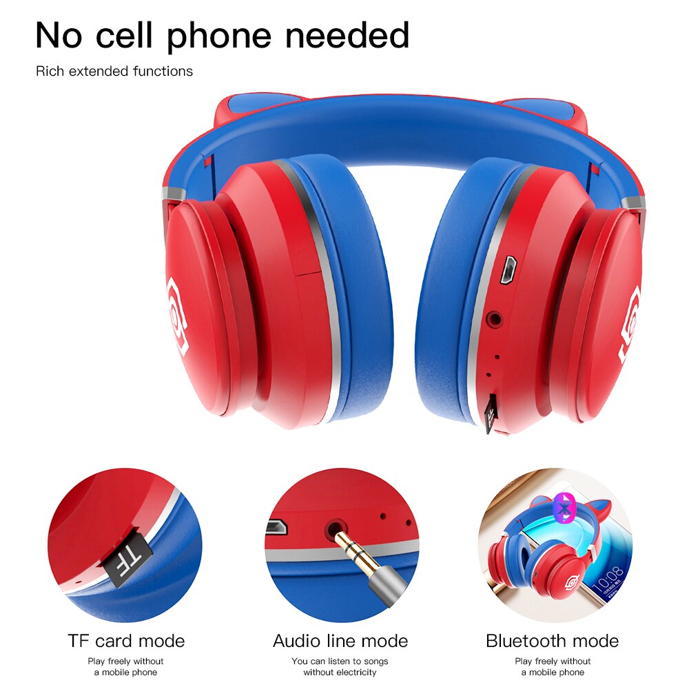 Écouteurs bluetooth roses pour enfants, casque lumineux avec basses pour huawei iphone 12 , meilleur casque sans fil compatible avec carte tf