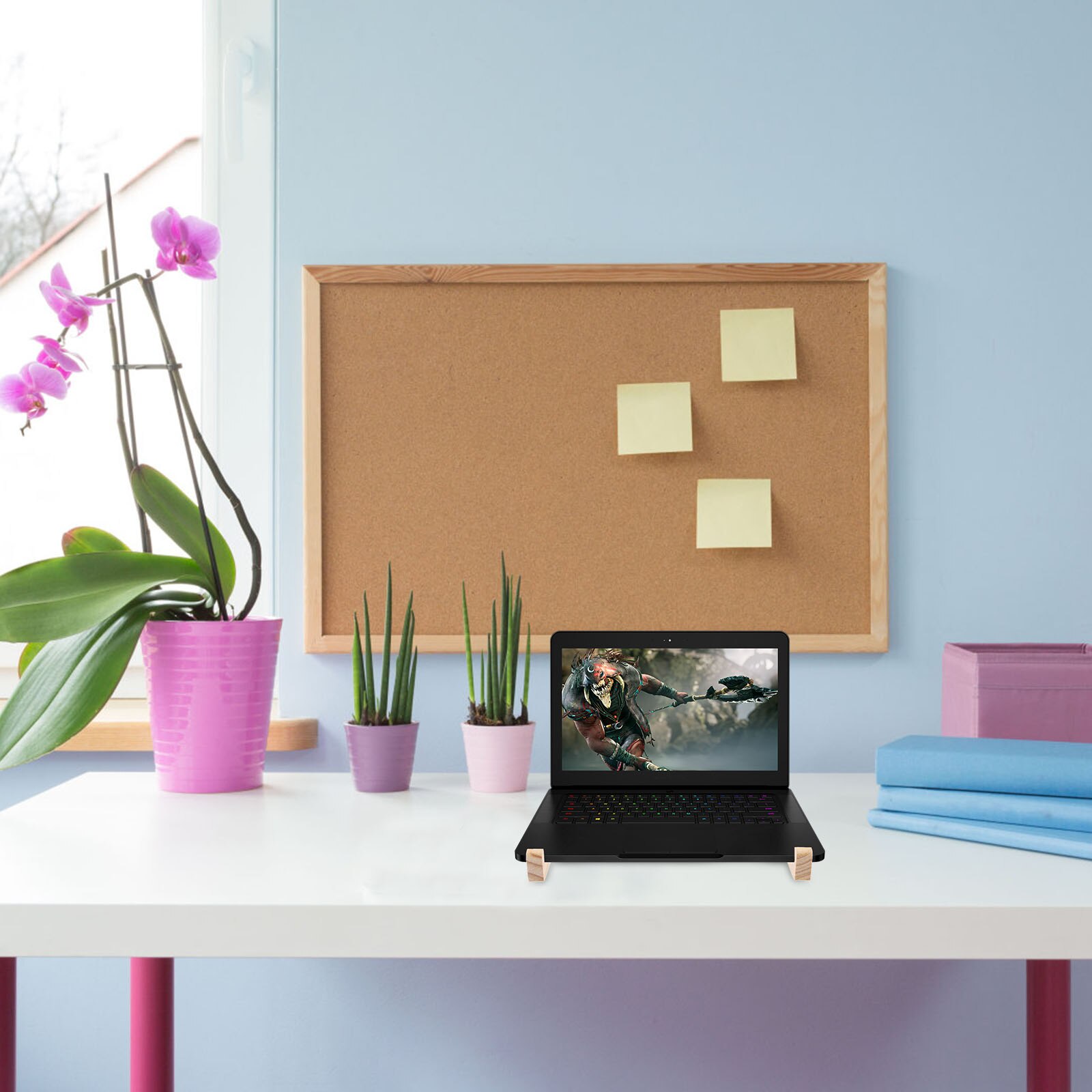 Tabletop Laptop Stand Wooden Laptop Holder Desktop Computer Stand Wood Base