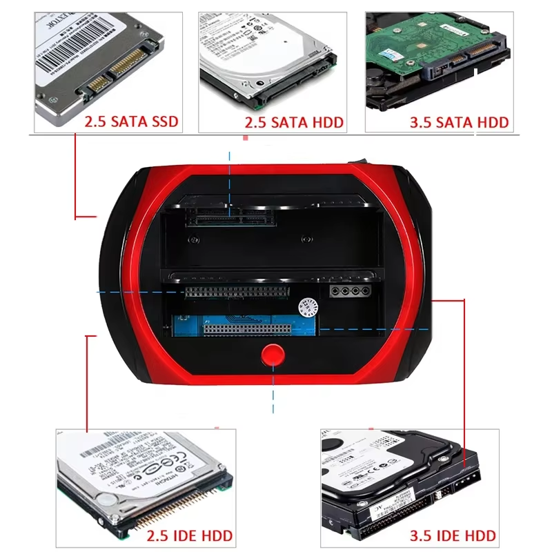 10 IN 1 Dual-bay harde schijf USB3.0 5Gbps HDD-dockingstation met 12V 3A voedingsadapter voor 2,5/3,5 inch HDD/SSD TF-kaart