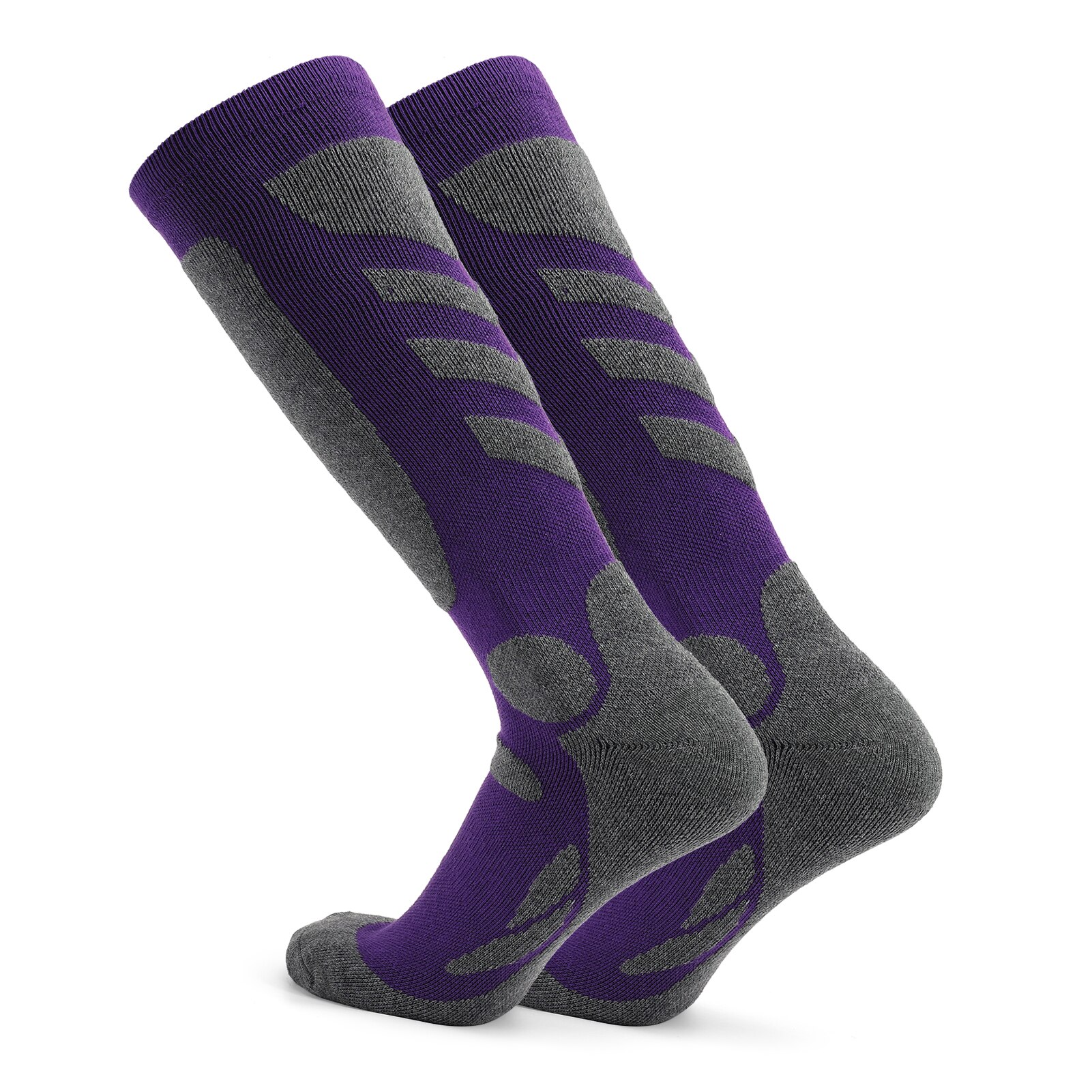 2 pares de meias esportivas femininas meias de esqui profissional malha grossa inverno atlético meias fitness respirável secagem rápida: 2 Pairs Purple / L