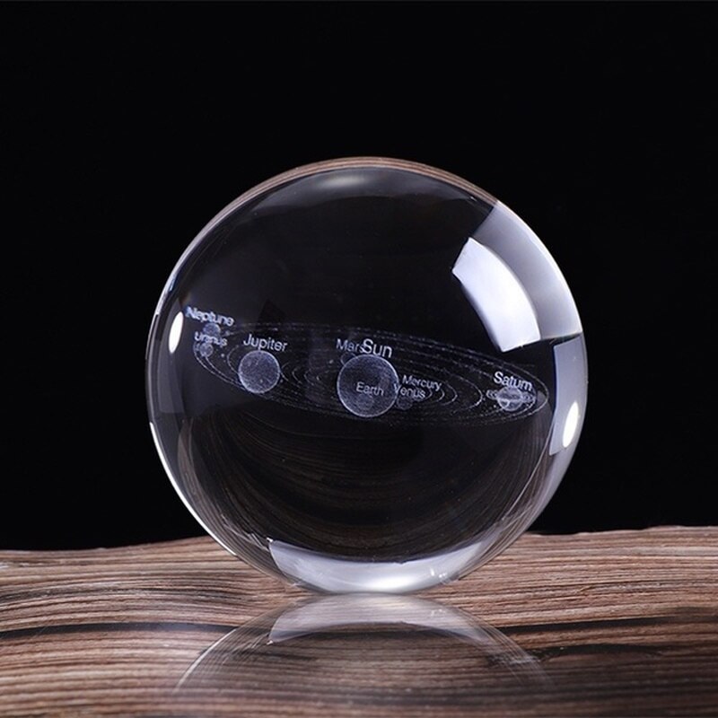 3D Solar System 60MM Crystal Ball Planets Glass Ball Engraved Globe Miniature Decor: No Base