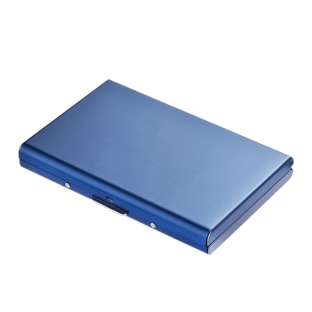 RFID Anti-theft Credit Card Holder Stainless Steel Mini Wallet Purse Women Men Business Bank Card Safety Protection Case Bag: 	Blue