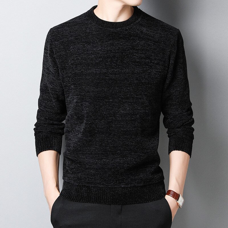 Tyk fløjl mærke trøjer mænd pullover varm slim fit trøjer strikning vinter koreansk stil casual mænd tøj: Sort / Xl