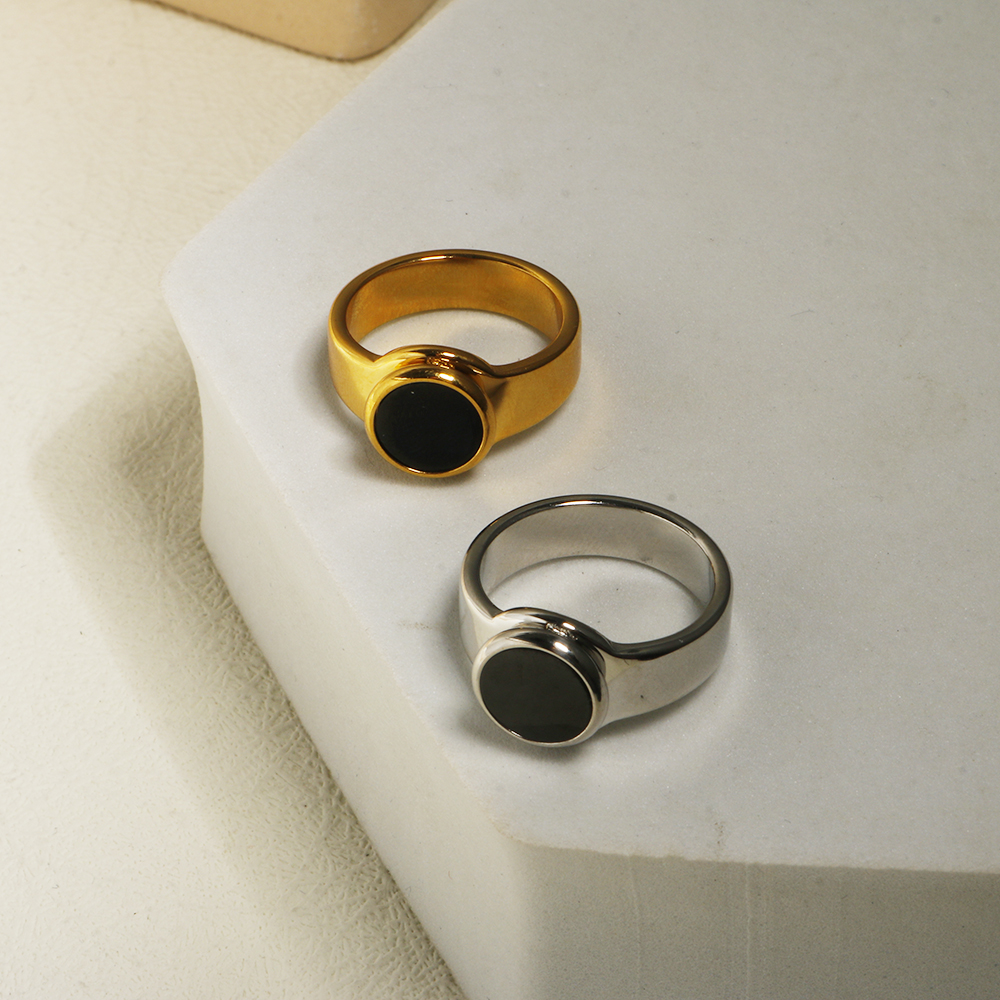 Punk Zwarte Steen Zegel Ring Textuur Metalen Ring Roestvrij Staal Glanzend Voor Vrouwen Man Liefhebbers Sieraden Cadeau