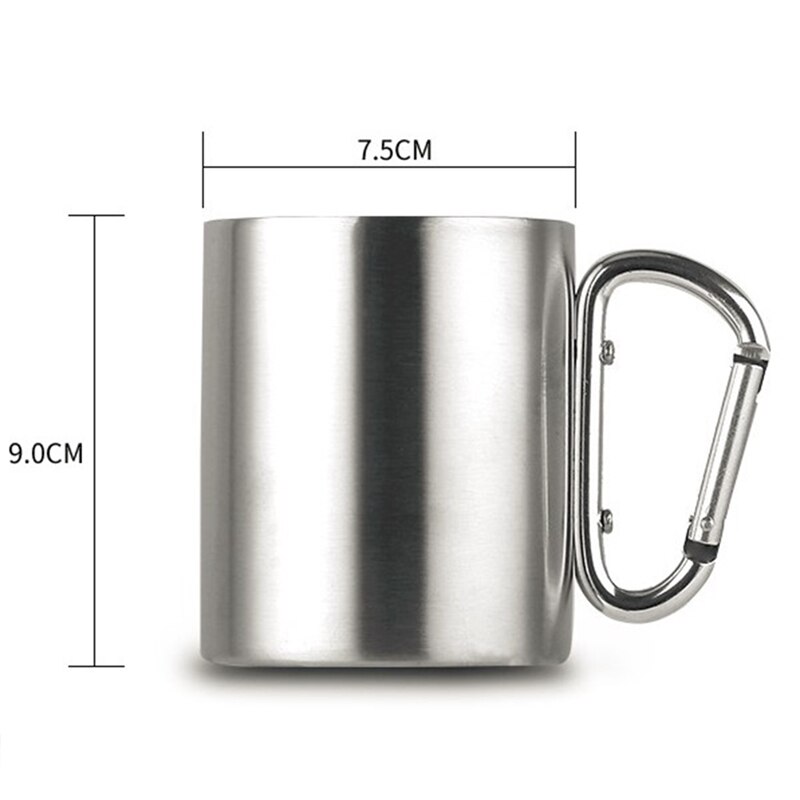 330Ml Camping Reizen Cup Met Lepel Double Wall Mok Karabijnhaak Handvat Cup Cooking Supplies Rvs Cup Servies: 1PC Sliver